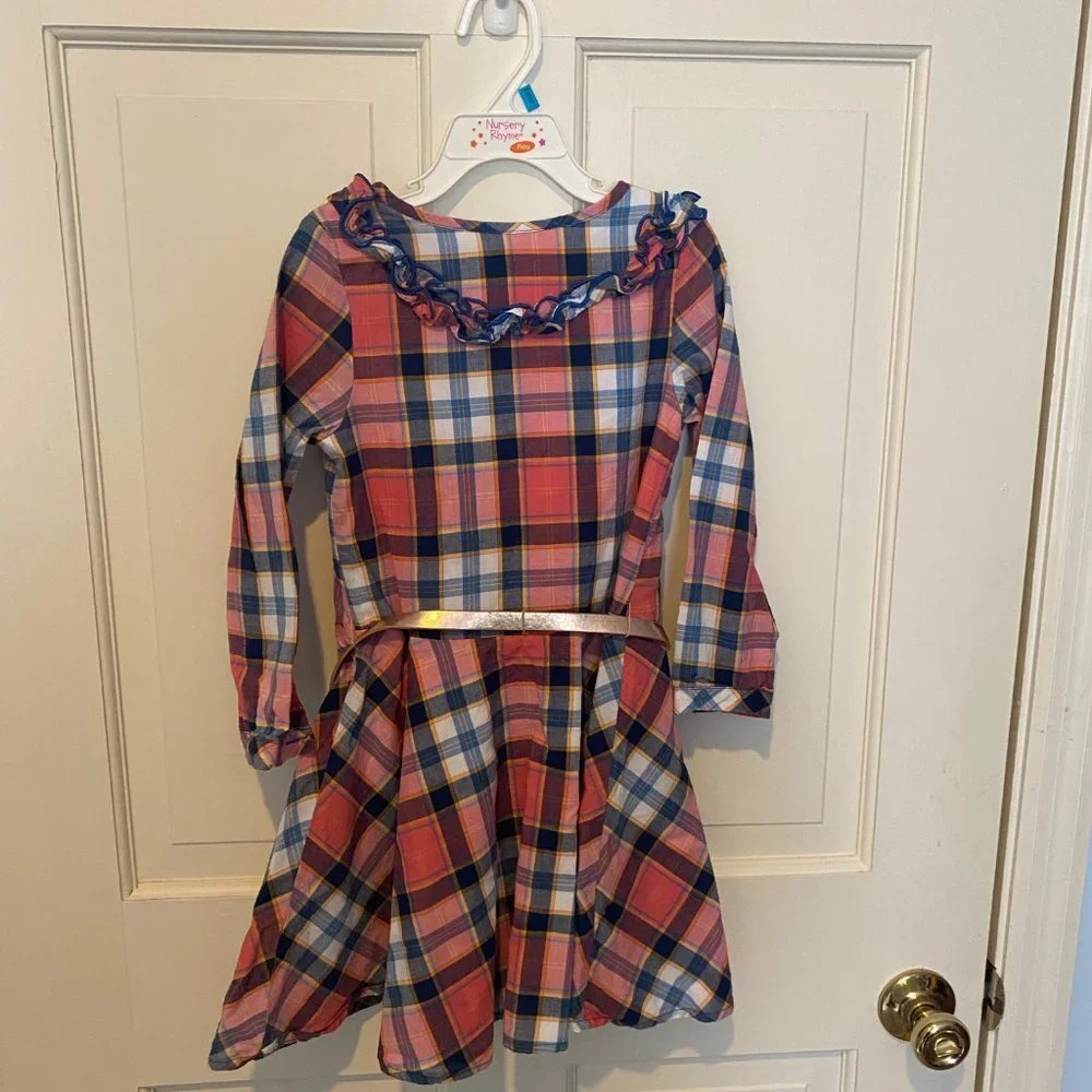 Rare Editions Pink Plaid Cotton Ruffle Dress Kids 5 - Picture 4 of 4